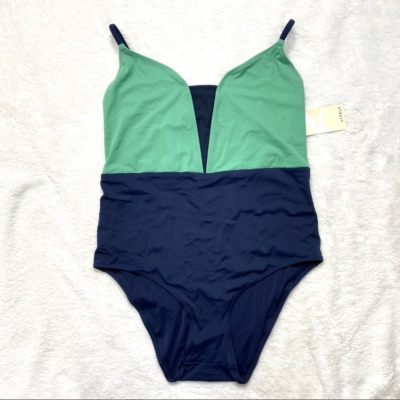 LIVELY The V One Piece Bathing Suit Creme de Menthe Blue Green Large - Picture 2 of 3